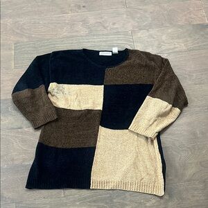 Color Block Sweater in Black, Brown, and Tan